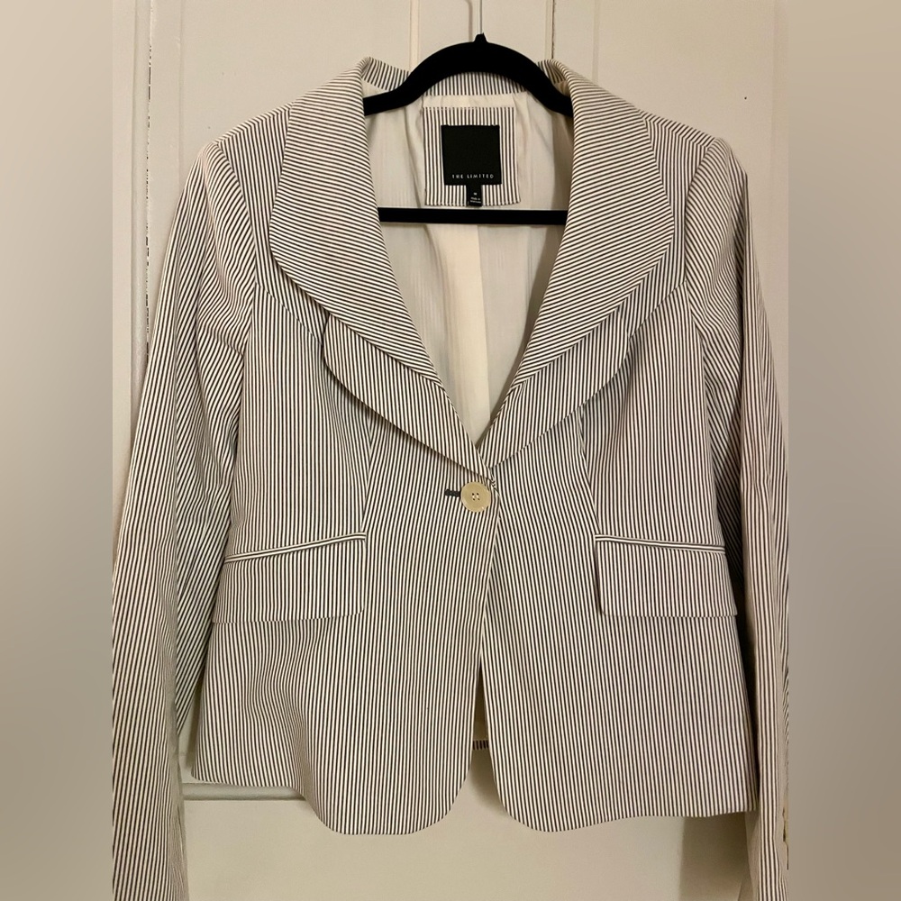 The Limited Stretch Suit Jacket Blue and White Stipe